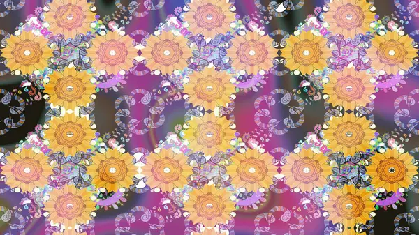 Bej renkli çiçekler. Renkli Bahar Teması eskiz kalıbı. Sevimli çiçek raster deseni. Düz Çiçek Elementleri Tasarımı.