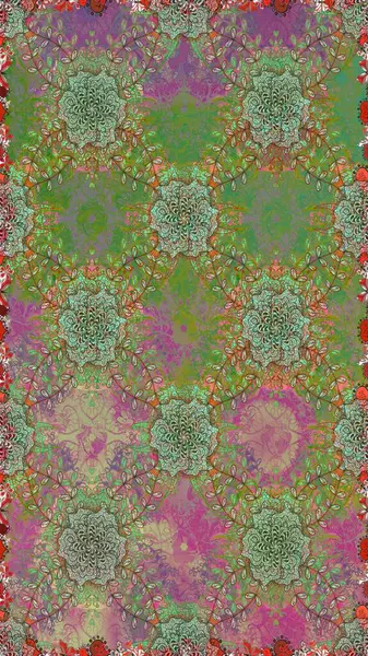 Raster illustration. On green and neutral colors in watercolor style. Seamless spring pattern with little flowers.