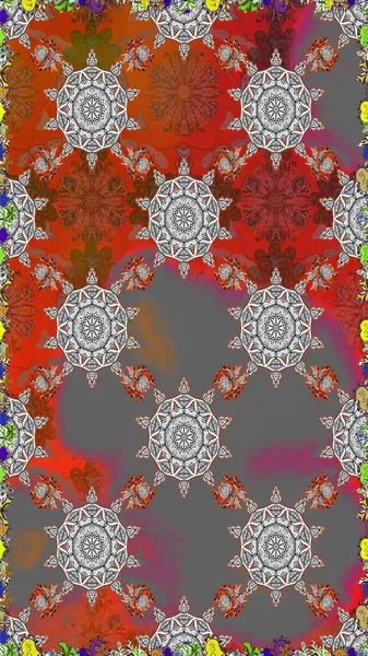 Raster illüstrasyonu. Gri ve kahverengi kıvırcık çiçekler gri ve kahverengi renklerde şekillenir. Klasik çiçek tasarım elementleri.