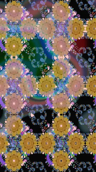 Çizgi çizimi kalıbı. Şirin çiçekler. Raster Moda kumaş deseni.