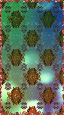 Raster - stock. Seamless pattern with green and blue flowers, watercolor floral pattern, cute flower, tileable for wallpaper, card or fabric.