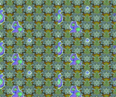 Raster illüstrasyonu. Yumuşak, yeşil renkli bahar çiçekleri. Patlayan çiçekler soyut olarak yerleştirilmiş. Raster deseni.