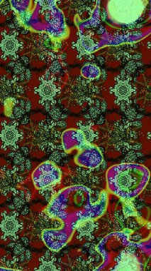 Yeşil, kırmızı ve kahverengi çiçekli eskiz deseni, suluboya çiçekli desen, güzel çiçek, duvar kağıdı, kart veya kumaş için fayanslı. Raster - stok.