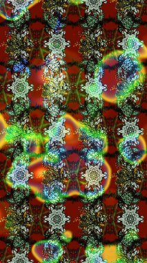 Vadinin çiçekleri yeşil, kahverengi ve kırmızı renklerde. Raster çiçek desenleri çiziyor..