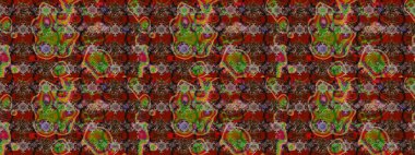 Çiçeksel kahverengi, kırmızı ve nötr çizim deseni. Klasik taslak çizimi. Raster çiçek izi..