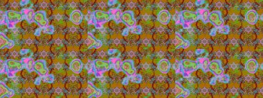 Yeşil, kahverengi ve kırmızı papatyalardan oluşan yeşil, kahverengi ve kırmızı bir desen. Yeşil, kahverengi ve kırmızı renklerde. Raster illüstrasyonu.