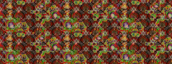 Arkaplan dokusu, duvar kağıdı, çiçek teması kahverengi, kırmızı ve yeşil renkler. Soyut etnik raster çizim kalıbı. Kabile sanatı boho baskısı, klasik çiçek arkaplanı.