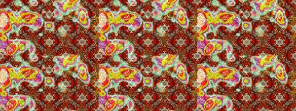 Raster illüstrasyonu. Kahverengi, kırmızı ve bej renklerde. Çiçek duvar kağıdı. Çizim kalıbı. Renkli süs kenarı. Hint süsü..