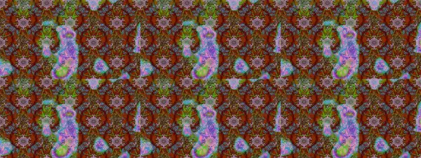 Raster deseni. Raster illüstrasyonu. Patlayan çiçekler soyut olarak yerleştirilmiş. Yumuşak, bahar çiçekleri kahverengi, yeşil ve kırmızı renklerde.