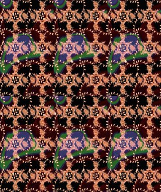 Çiçek desenli eskiz. Düz Çiçek Elementleri Tasarım Raster illüstrasyonu. Renkli Bahar Teması eskiz kalıbı. Siyah, kahverengi ve bej renkli çiçekler.