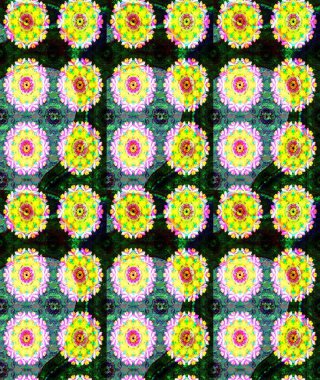 Sarı ve yeşil renkte çiçekler olan çiçek deseni çiz. Çiçekler suluboya tarzında sarı ve yeşil renklerde.