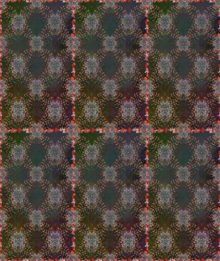 Raster Floral Illustration, Asyalı tekstil. Gri ve kahverengi renkte etnik çiçeklerle kusursuz bir desen..