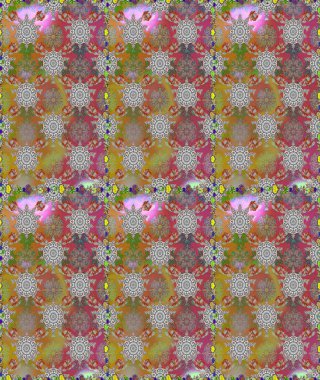 Gri ve kahverengi renkli Asya tekstili. Çiçeklerle suluboya desenli çiçek deseni. Raster illüstrasyonu.