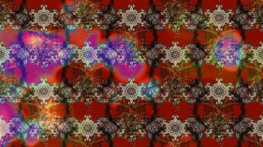 Kahverengi, kırmızı ve bej renklerde. Raster illüstrasyonu. Güzel kumaş deseni. Raster illüstrasyonunda çiçek deseni çizimi.