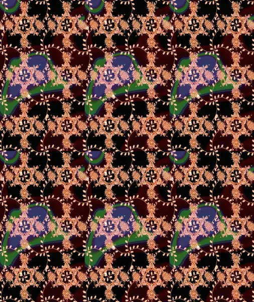 Çiçek desenli eskiz. Düz Çiçek Elementleri Tasarım Raster illüstrasyonu. Renkli Bahar Teması eskiz kalıbı. Siyah, kahverengi ve bej renkli çiçekler.