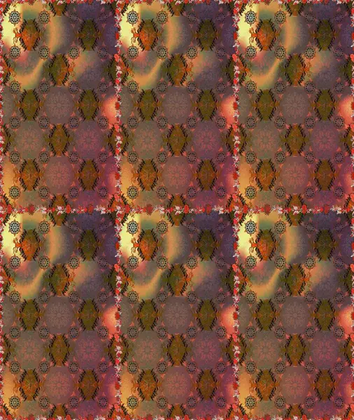 Raster illüstrasyonu. Çiçeksiz desenli arka plan, darbeler, sıçramalar, yaz çiçekleri. Kahverengi ve turuncu renkte çiçekler.