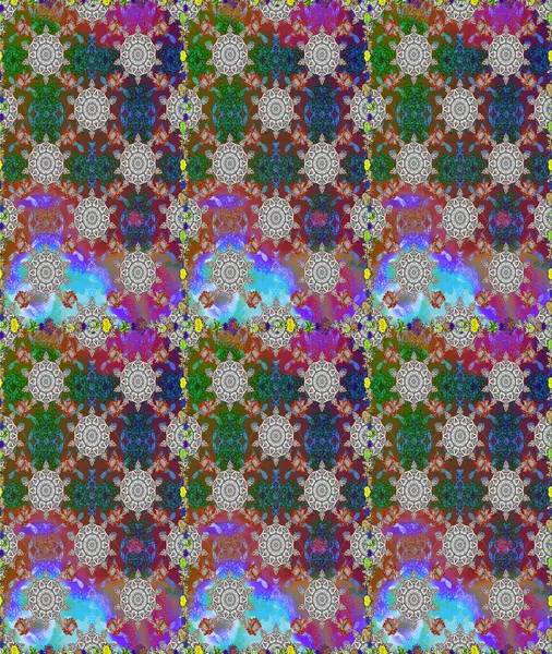 Çiçek buketleriyle klasik tarzda kusursuz desenler. Gri ve kahverengi renklerde. Raster illüstrasyonu.