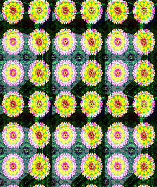 Sarı ve yeşil renkte çiçekler olan çiçek deseni çiz. Çiçekler suluboya tarzında sarı ve yeşil renklerde.