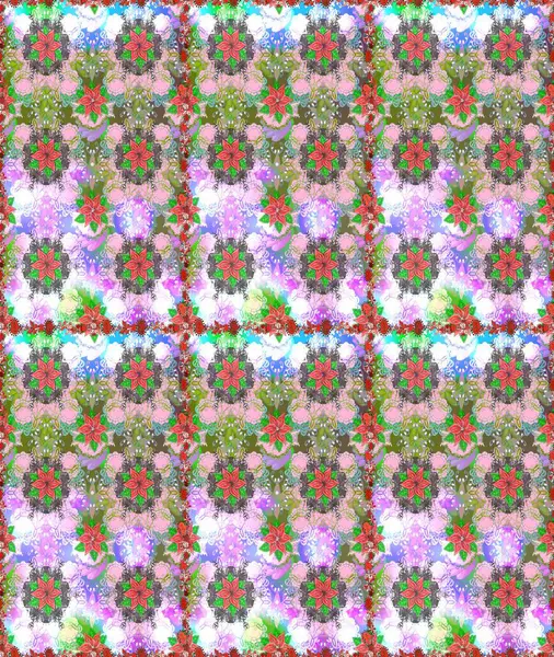 Sevimli çiçek raster deseni. Kusursuz Renksiz Bahar Temalı Kusursuz Arkaplan. Tarafsız ve yeşil renklerde çiçekler. Düz Çiçek Elementleri Tasarımı.