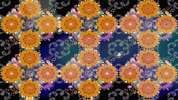 Raster suluboya çiçek deseni, narin çiçekler, turuncu çiçekler, tebrik kartı şablonu. Raster Güzel kumaş deseni.