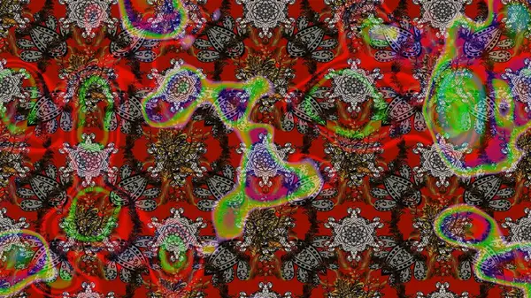 Parlak renkli çiçekleri ve kırmızı, kahverengi ve gri renkte yaprakları olan harika bir çiçek deseni. Halk tarzı. Moda baskıları için zarif bir şablon. Modern çiçek arkaplanı.