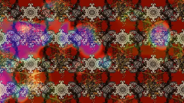 Kahverengi, kırmızı ve bej renklerde. Raster illüstrasyonu. Güzel kumaş deseni. Raster illüstrasyonunda çiçek deseni çizimi.