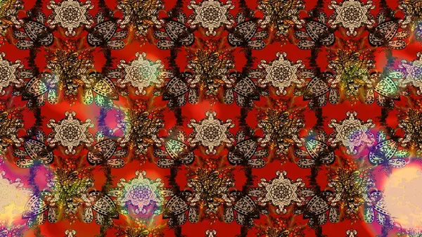 Çiçekli karalama şeklinde Raster çiçek deseni. Nazikçe, güzel çiçek arkaplanı. Kahverengi, kırmızı ve bej renkte çiçekler.