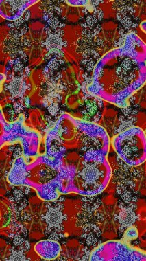 Gri, kırmızı ve kahverengi renklerde. Raster illüstrasyonundaki çiçek desenli çizim. Güzel kumaş deseni. Raster illüstrasyonu.