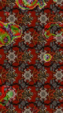 Düz Çiçek Elementleri Tasarımı. Asya tekstil tarzında. Güzel kumaş deseni. Raster illüstrasyonu. Çiçek desenli çizim. Renkli Bahar Teması çizim şablonu.