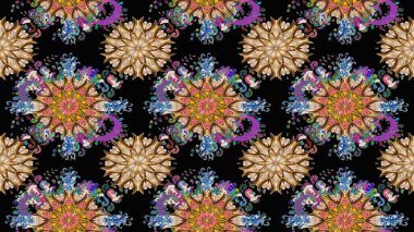 Raster illüstrasyonu. Siyah renklerde. Çiçekli güzel suluboya desen.