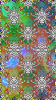 Renkli Bahar Temalı Kusursuz Arkaplan. Kusursuz Chichi kumaş deseni. Çiçek deseni. Düz Çiçek Elementleri Tasarımı. Raster illüstrasyonu.