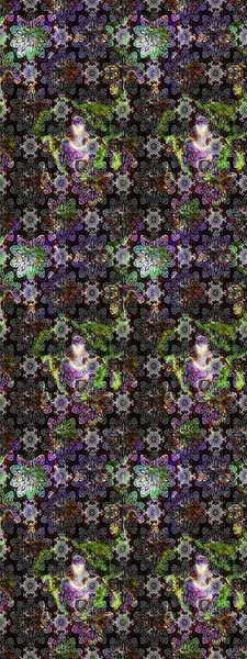 Millefleur 'lar. Tekstil, kumaş, kapaklar, duvar kağıtları, baskı, naylon, koleksiyon defteri, örgü, dekupaj için güzel bir eskiz. Küçük gri çiçekli oldukça eski bir besin torbası deseni..