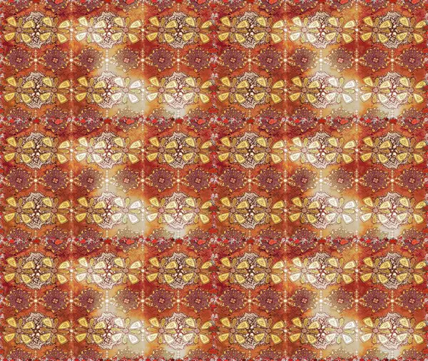 Raster illüstrasyonunda kusursuz çiçek deseni. Kahverengi ve bej renkli çiçekler.