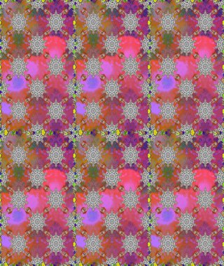 Parlak renkli çiçekleri ve pembe renkli yaprakları olan, kusursuz çiçek desenleri. Halk tarzı. Modern çiçek arkaplanı. Moda baskıları için zarif bir şablon.