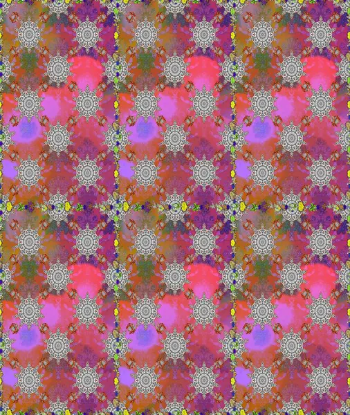 Parlak renkli çiçekleri ve pembe renkli yaprakları olan, kusursuz çiçek desenleri. Halk tarzı. Modern çiçek arkaplanı. Moda baskıları için zarif bir şablon.