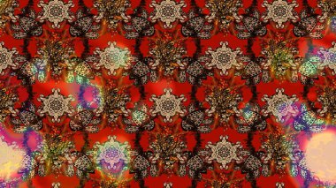 Çiçekli karalama şeklinde Raster çiçek deseni. Nazikçe, güzel çiçek arkaplanı. Kahverengi, kırmızı ve bej renkte çiçekler.