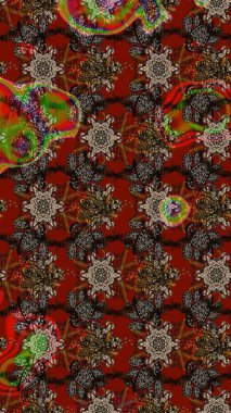 Düz Çiçek Elementleri Tasarımı. Asya tekstil tarzında. Güzel kumaş deseni. Raster illüstrasyonu. Çiçek desenli çizim. Renkli Bahar Teması çizim şablonu.