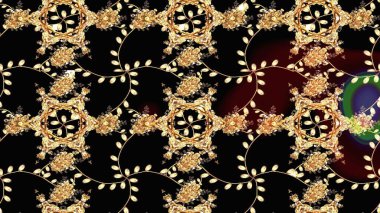 Siyah, kahverengi ve bej renkli çiçekler. Renkli Bahar Teması eskiz kalıbı. Raster illüstrasyonundaki çiçek desenli çizim. Düz Çiçek Elementleri Tasarımı.