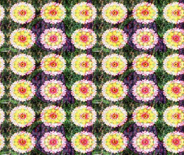 Raster illüstrasyonu. Şirin çiçekli eskiz deseni ve yeşil renkli yapraklar, suluboya çiçek deseni, duvar kağıdı, kart veya kumaş için fayanslı.