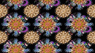 Raster illüstrasyonu. Siyah renklerde. Çiçekli güzel suluboya desen.