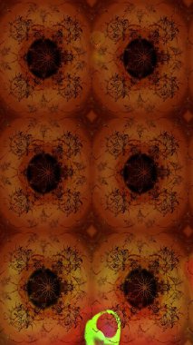 Raster illüstrasyonu. 3D çiçekler, eskiz. Kahverengi renklerde.