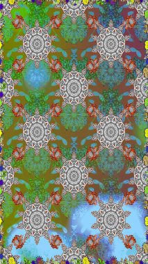 Raster illüstrasyonunda kusursuz çiçek deseni. Yeşil renkte çiçekler.