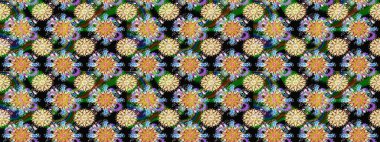 Güzel, parlak, pürüzsüz kumaş, tuval. Kıvırcık, parlak örgü. Çiçek çelengi. Eski moda arka plan. Raster illüstrasyonu. Şablon, pürüzsüz, çiçekli kenar..