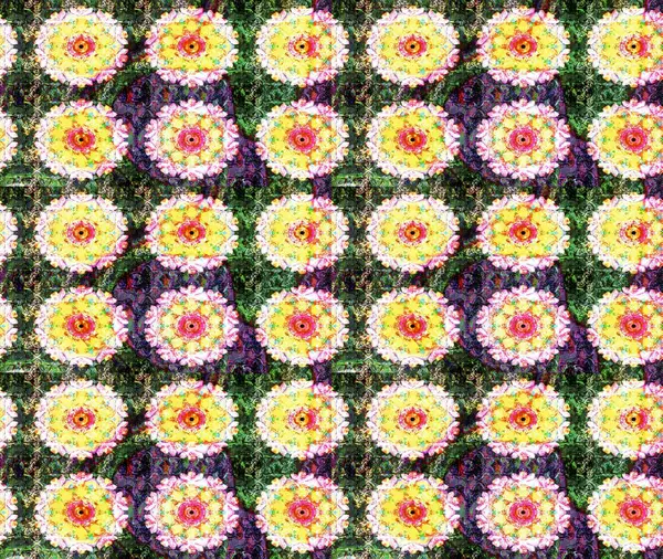 Raster illüstrasyonu. Şirin çiçekli eskiz deseni ve yeşil renkli yapraklar, suluboya çiçek deseni, duvar kağıdı, kart veya kumaş için fayanslı.