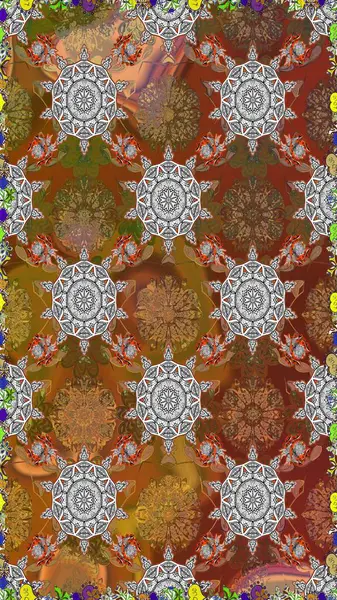 Raster deseni. Raster illüstrasyonu. Kahverengi renkte yaz çiçekleri. Küçük çiçekte sevimli çiçek deseni var..