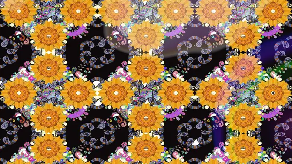 Raster illüstrasyonu. Küçük çiçekli şirin bir desen. Çiçek ve yapraklı çiçek deseni.