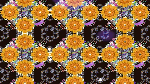 Çiçekli çiçek deseni, suluboya. Düz Çiçek Elementleri Tasarım Raster illüstrasyonu. Gri renkli çiçekler. Renkli Bahar Teması Eskiz Şablonu.