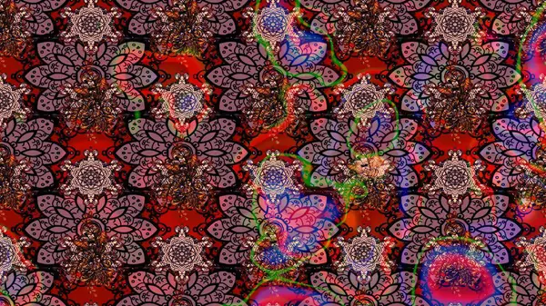 Kahverengi renklerde. Raster illüstrasyonu. Çiçek buketleriyle klasik tarzda eskiz deseni.