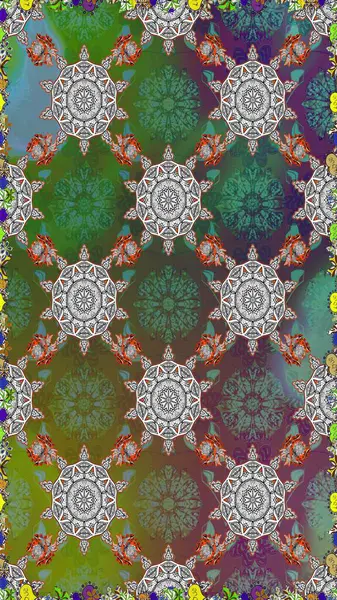 Raster illüstrasyonu. Küçük çiçekli kusursuz yay deseni. Suluboya tarzında yeşil renkler üzerine.