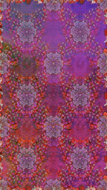 Çiçeksiz desenli arka plan. Mor renkli çiçekler. Düz Çiçek Elementleri Tasarım Raster illüstrasyonu. Renkli Bahar Teması Kusursuz Arkaplan.